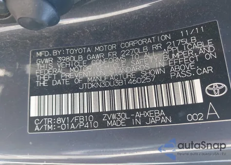 2011 Toyota Prius Three from USA, damaged, VIN JTDKN3DU3B1460257